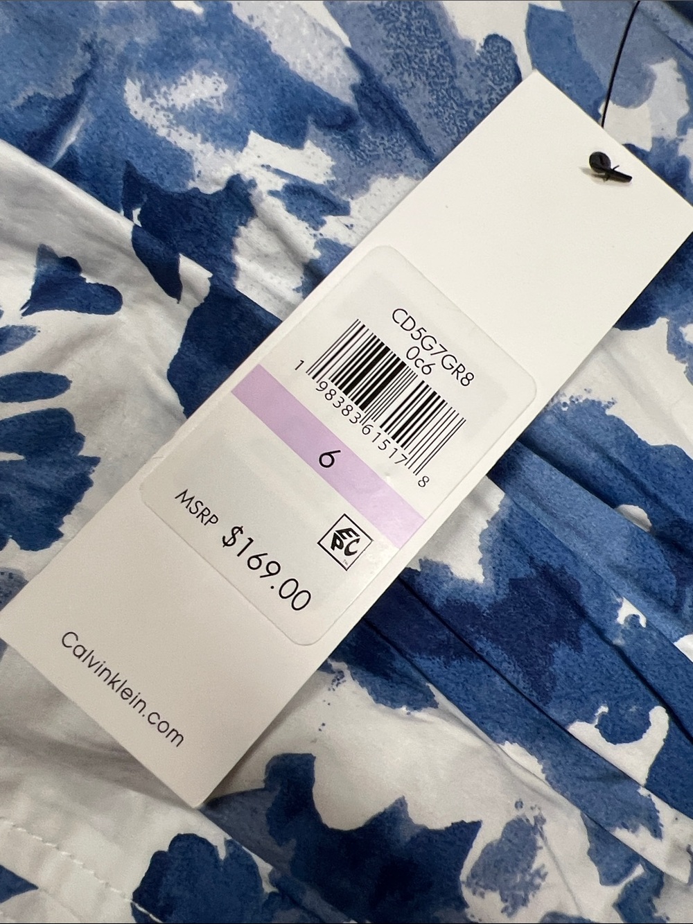 Calvin Klein White Midi Dress with Blue Floral Print - Picture 4 of 4